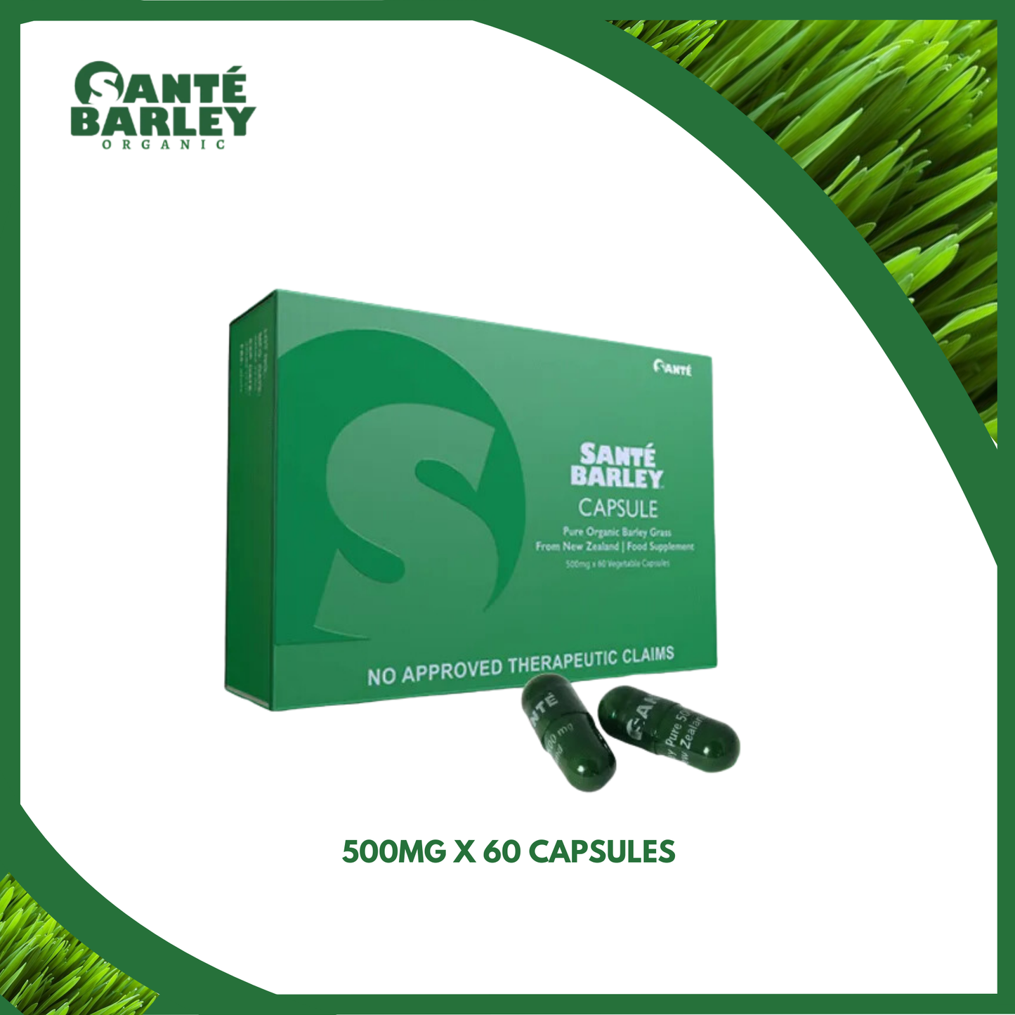 Santé Barley Juice Powder and capsule