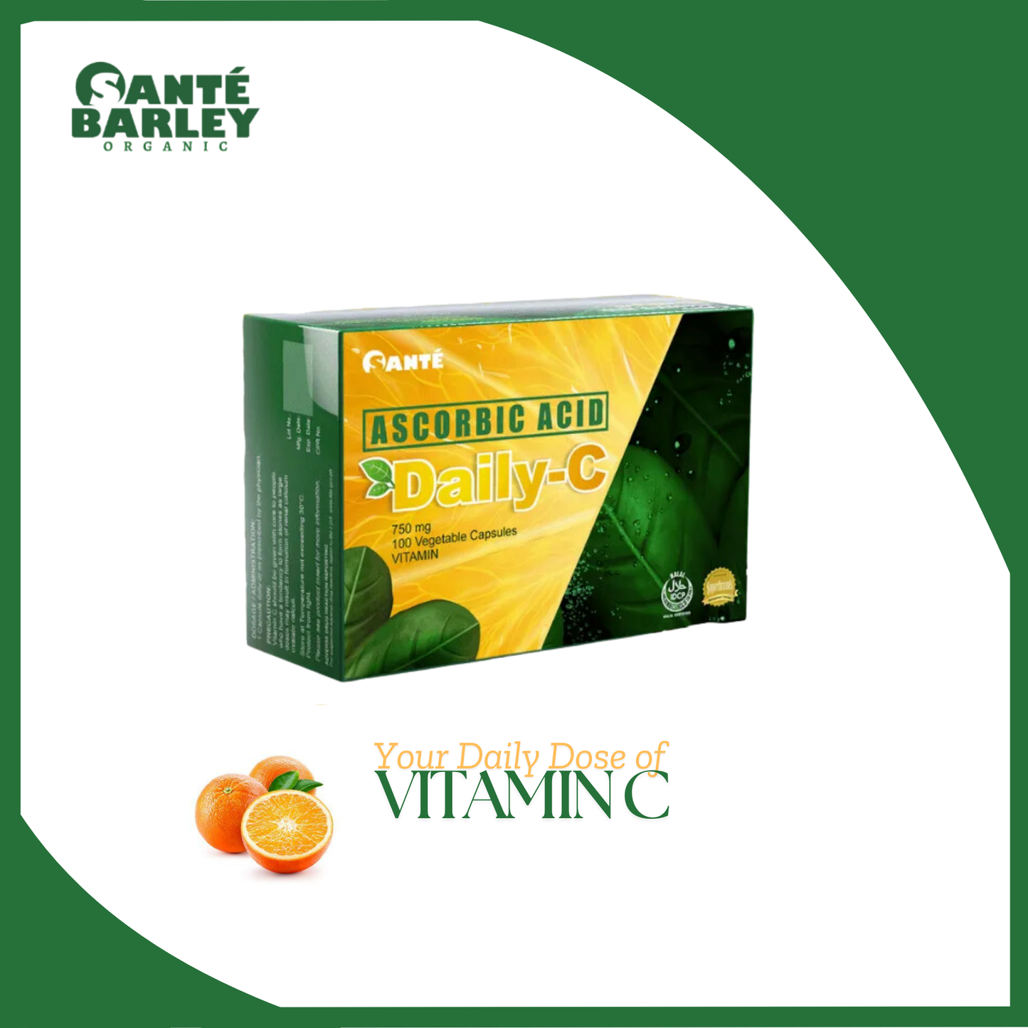 Santé Daily-C Ascorbic Acid Vitamin C (750mg x 100 capsules)